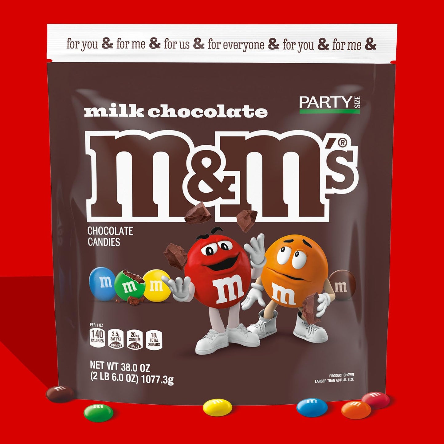 M&M S Milk Chocolate Candy, Party Size, 38 oz Bag (Pack of 2)