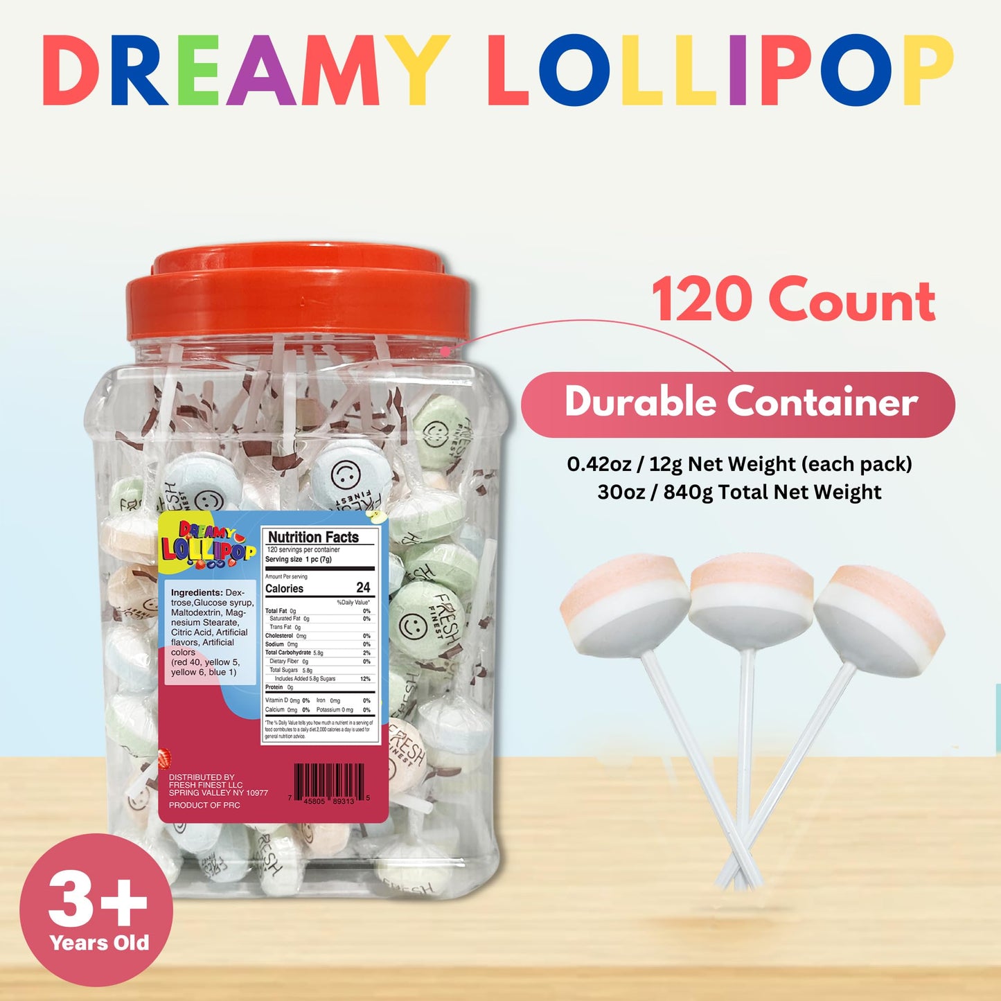 Fresh Finest Bulk Round Dreamy Lollipops - Individually Wrapped Lollipop Candy For Kids' Events, Festivities And Birthday Partie
