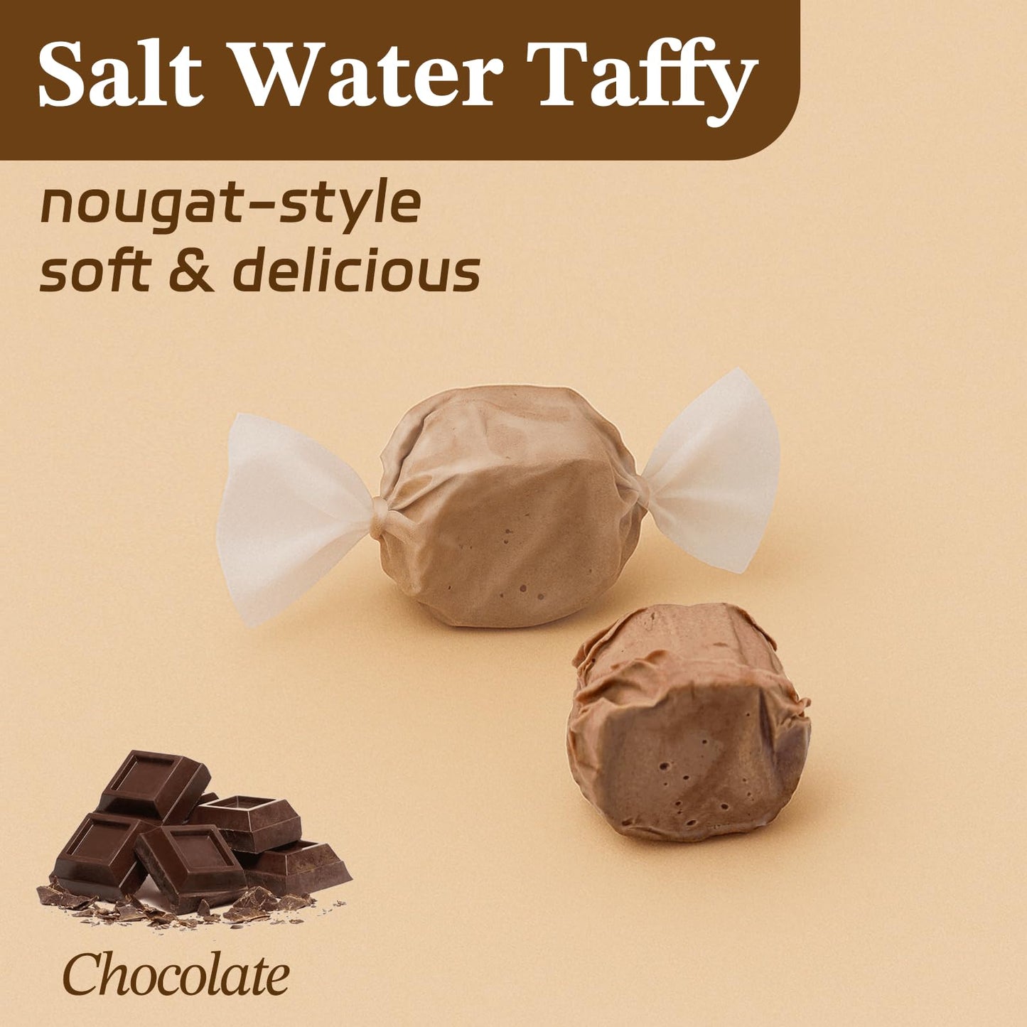 Chocolate Salt Water Taffy By Snack Attack, Individually Wrapped Bulk 3Lb Bag - Chewy Saltwater Taffy Candy, Classic Chocolate F
