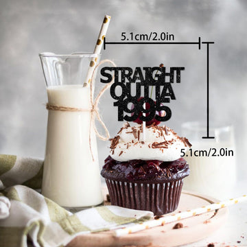 18Pcs Black Gold Glitter Dessert Cupcake Pick For Straight Outta 1995 Cheer To 30 Years Old Theme Decor Supplies Happy 30Th Birt