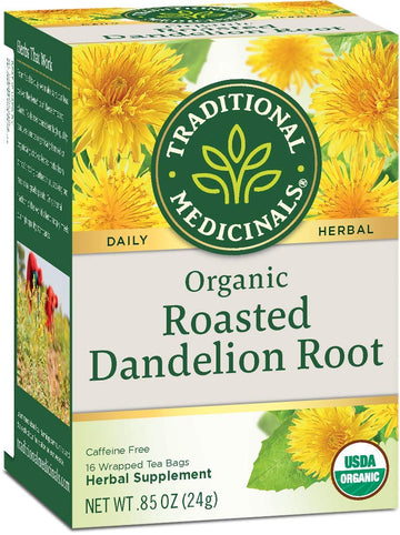 Traditional Medicinals Organic Roasted Dandelion Root Herbal Wrapped Tea Bags - 16 Ct - 6 Pk