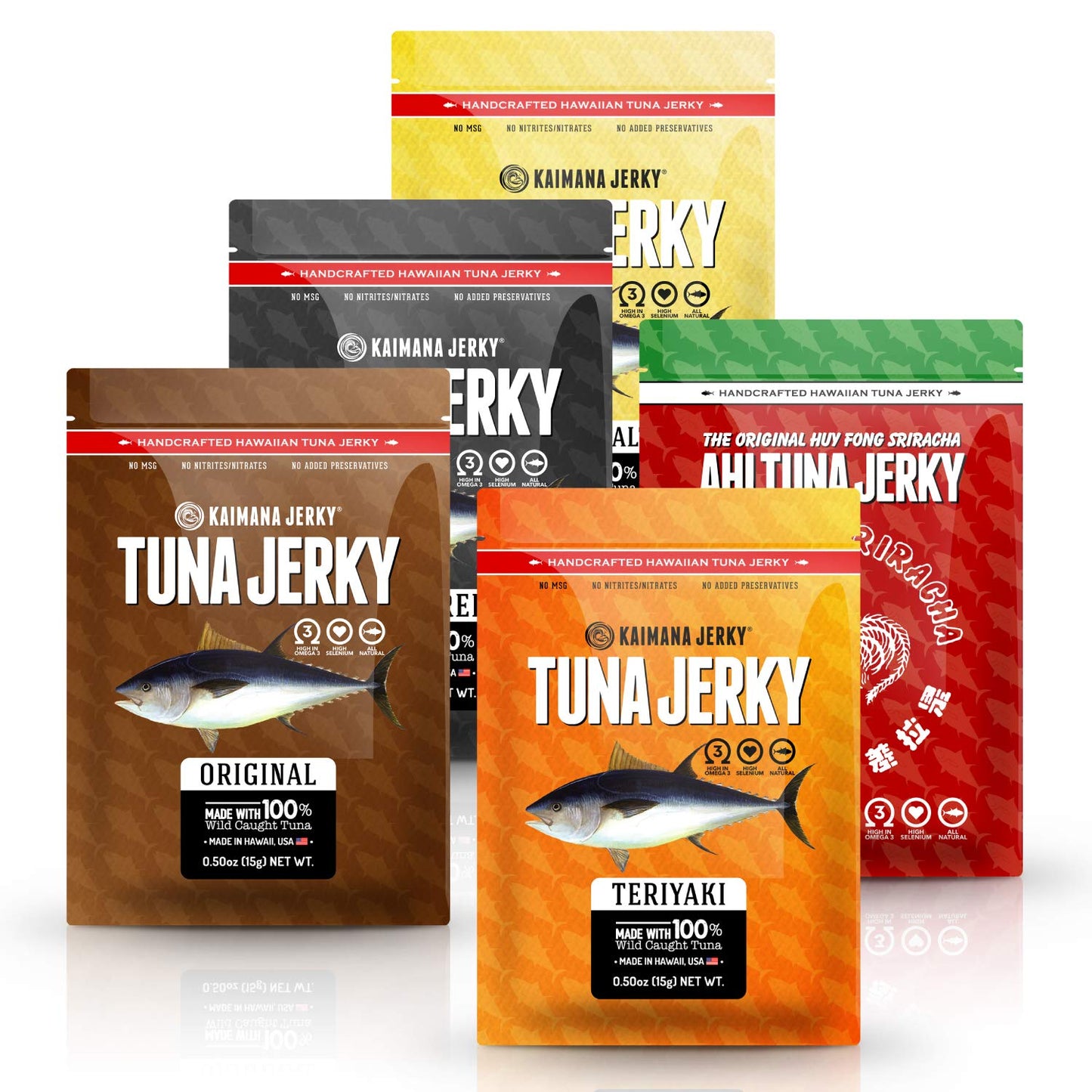 Kaimana Jerky Ahi Tuna Sampler Bundle - All Natural & Wild Caught Tuna Jerky. Made In Usa. 9G Protein & Good Source Of Omega-3'S
