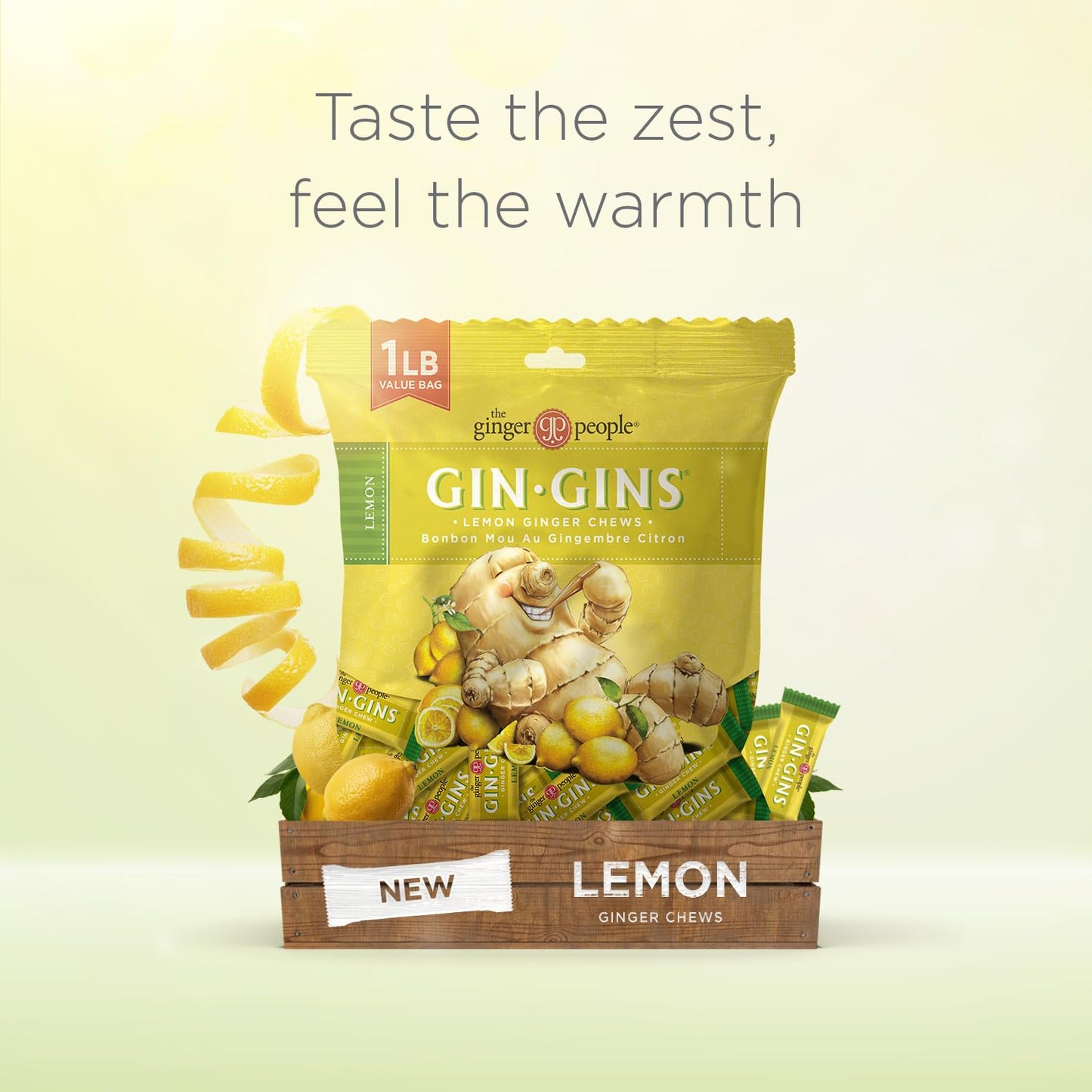 The Ginger People GIN GINS Lemon Ginger Chews - Natural Candy, 1 lb Bag, Individually Wrapped, Lemon Flavor