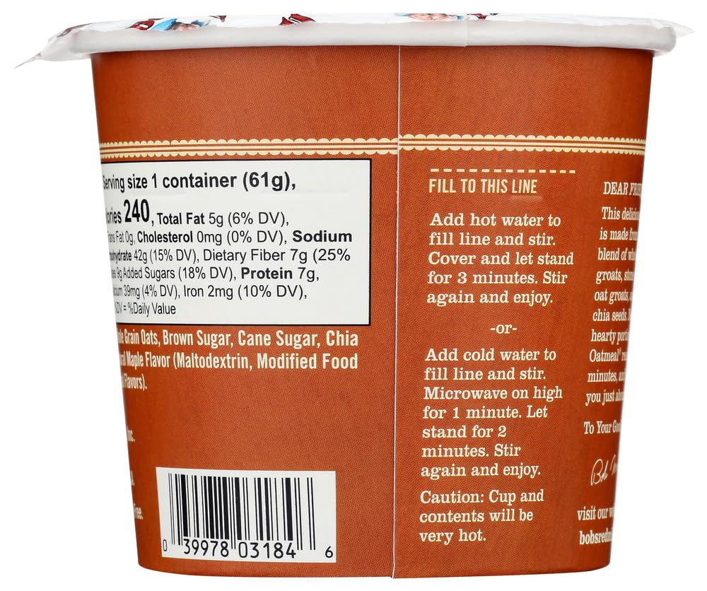 Bob'S Red Mill Gluten-Free Oatmeal Cup & Maple, Brown Sugar, 2.15 Ounce