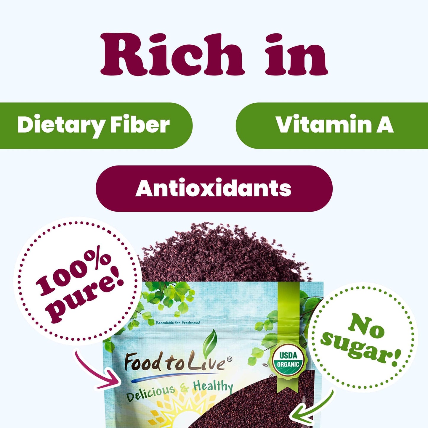 Food To Live Organic Acai Berry Powder, 4 Ounces - Non-Gmo, Kosher, Raw, Vegan, Freeze-Dried, Unsweetened, Unsulfured, Bulk