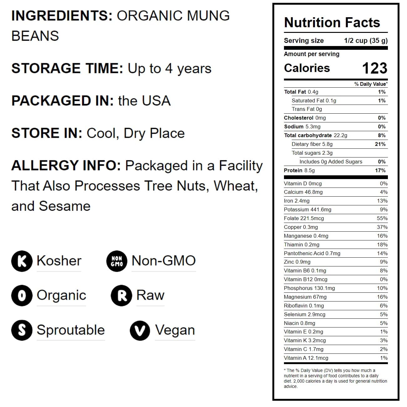 Food To Live Organic Mung Beans, 25 Pounds – Non-Gmo, Whole Dried Beans, Green Gram, Sproutable, Kosher, Sirtfood. Good Source Of Fiber And Protein.