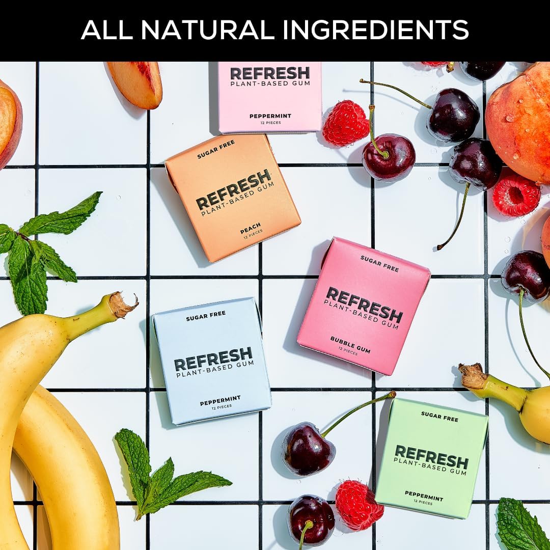 Refresh Gum  Xylitol  Natural  Sugar Free  Chewing Gum  Plastic Free  Natural Flavors & Organic Ingredients  Non GMO  Gluten Free  Vegan  12 Count (Pack of 5)  Sampler Pack