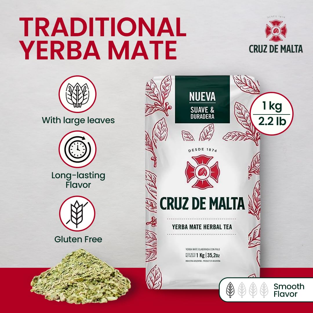 CRUZ DE MALTA Yerba Mate, 3-Pack, Suave y Duradera, 2.2 Lbs Each Bag, 35.2 Ounces