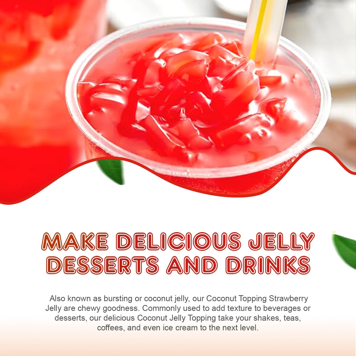 New Fanale Coconut Jelly Topping Nata De Coco For Boba Tea | Ice Cream | Yogurt | Smoothie | Milk Tea | Desserts (Strawberry, 8.