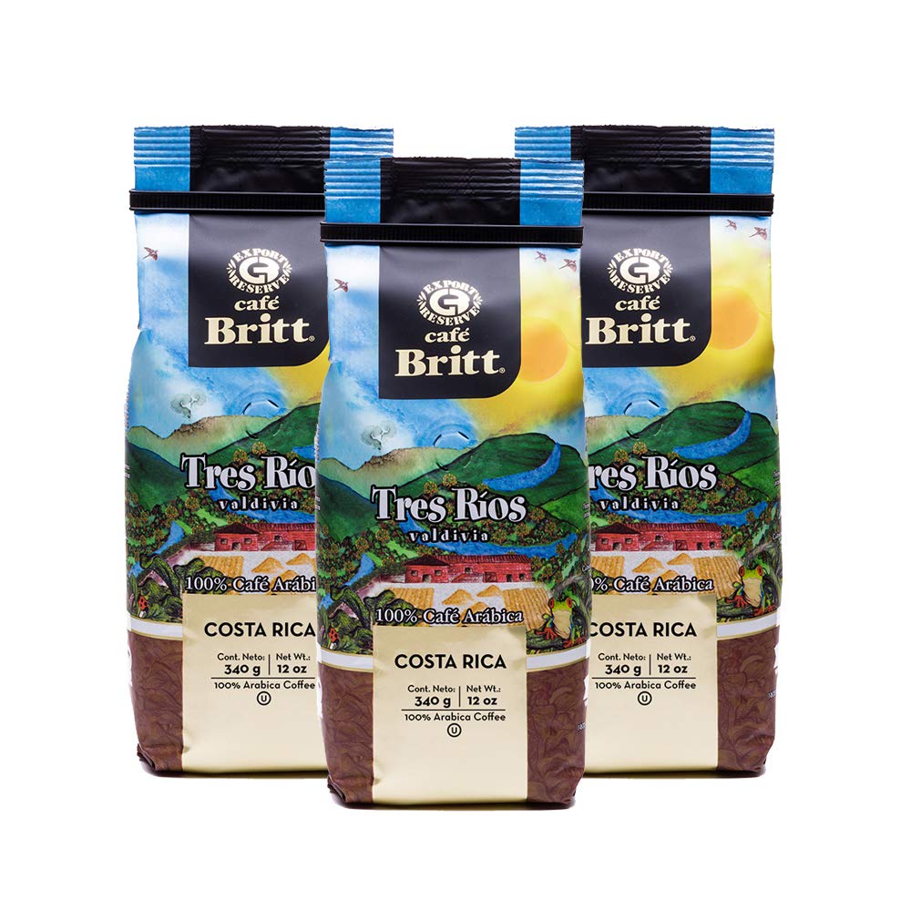 Café Britt® - Costa Rican Tres Rios Valdivia Coffee (12 Oz.) (3-Pack) - Ground, Arabica Coffee, Kosher, Gluten Free, 100% Gourmet & Medium Light Roast