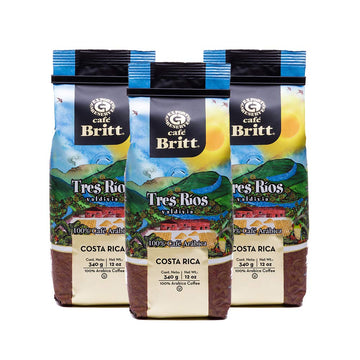 Café Britt® - Costa Rican Tres Rios Valdivia Coffee (12 Oz.) (3-Pack) - Whole Bean, Arabica Coffee, Kosher, Gluten Free, 100% Gourmet & Medium Light Roast