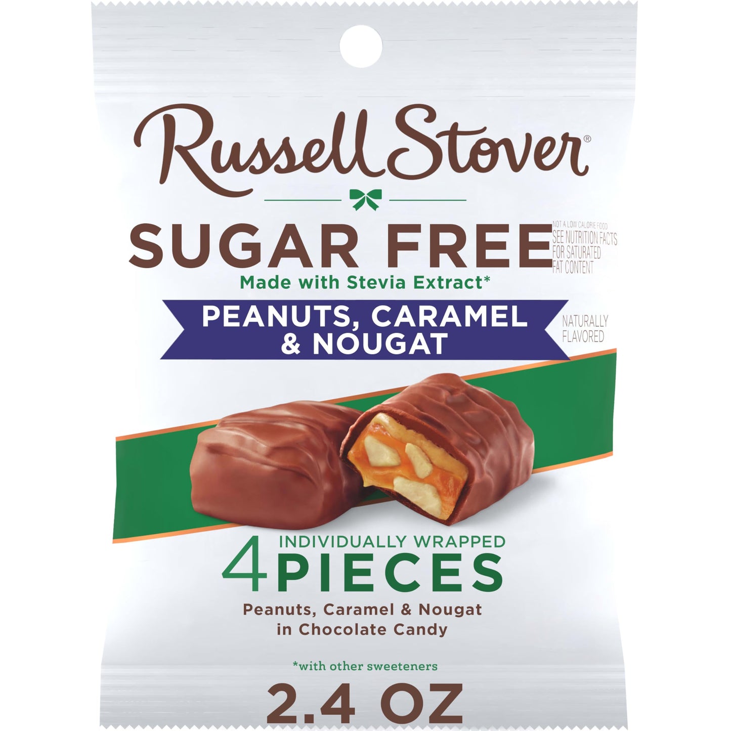 RUSSELL STOVER Sugar Free Peanut, Caramel & Nougat Chocolate Candy, 2.4 oz. bag (Pack of 10)