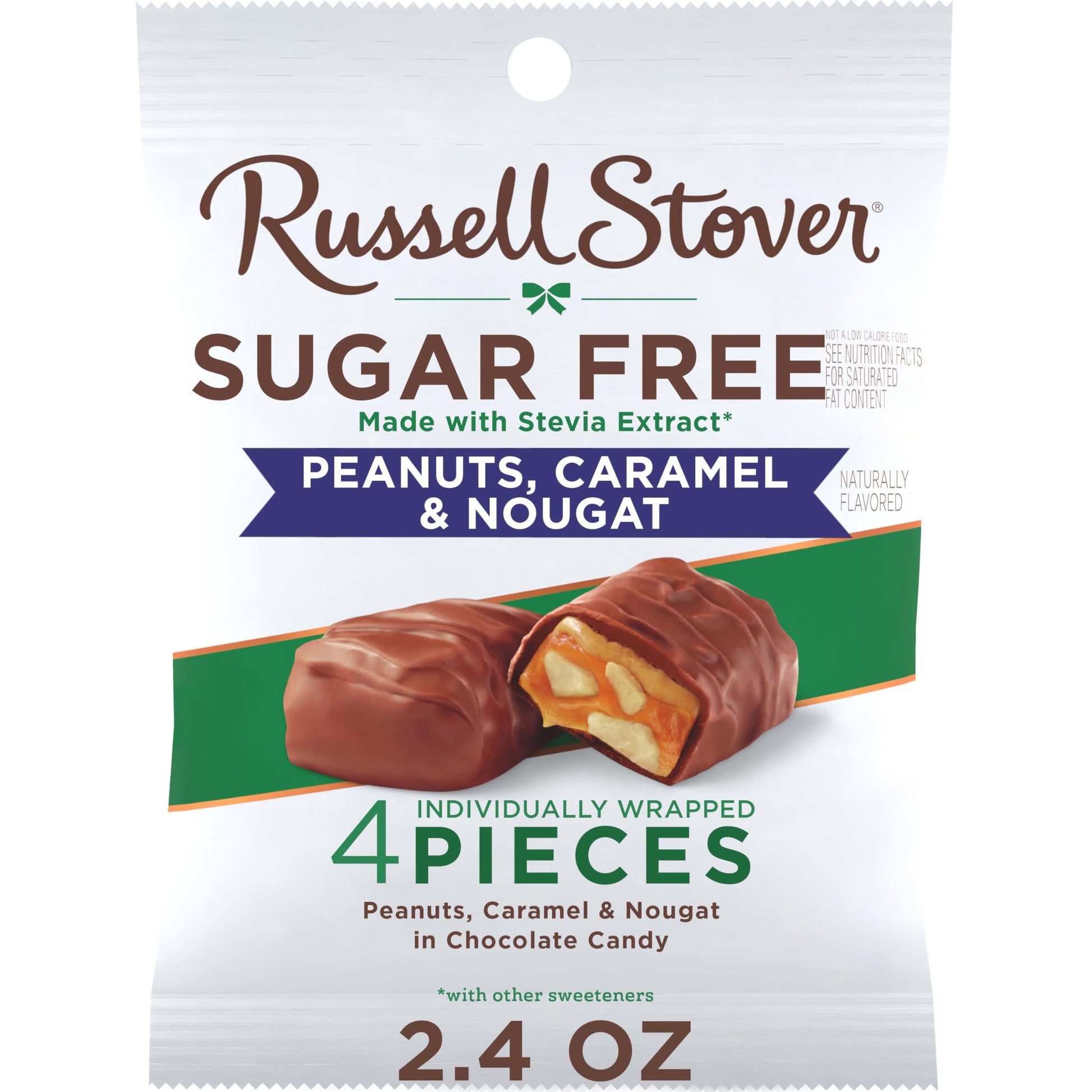 RUSSELL STOVER Sugar Free Peanut, Caramel & Nougat Chocolate Candy, 2.4 oz. bag (Pack of 10)
