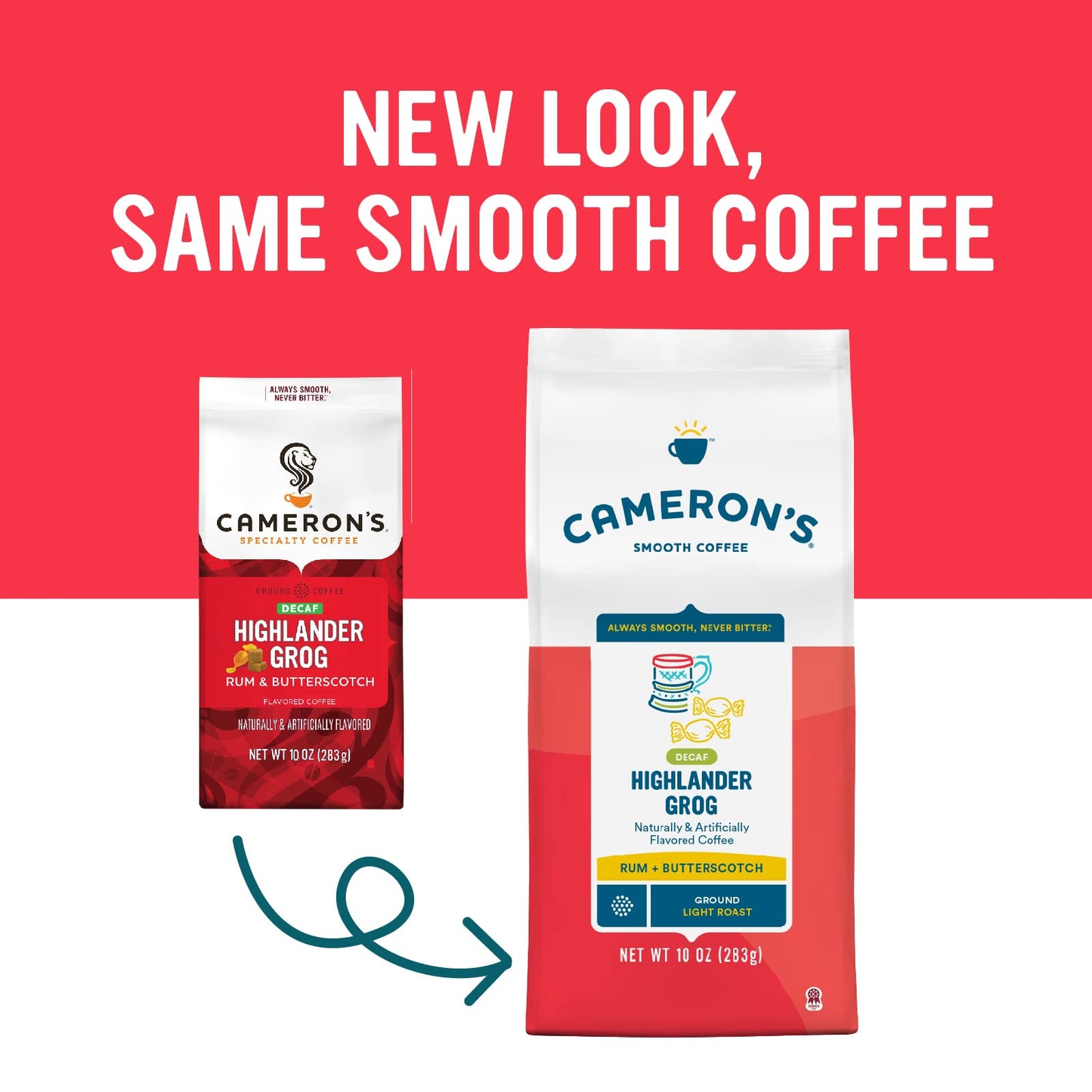 Camerons Coffee Roasted Ground Coffee Bag, Flavored, Decaf Highlander Grog, 10 Ounce