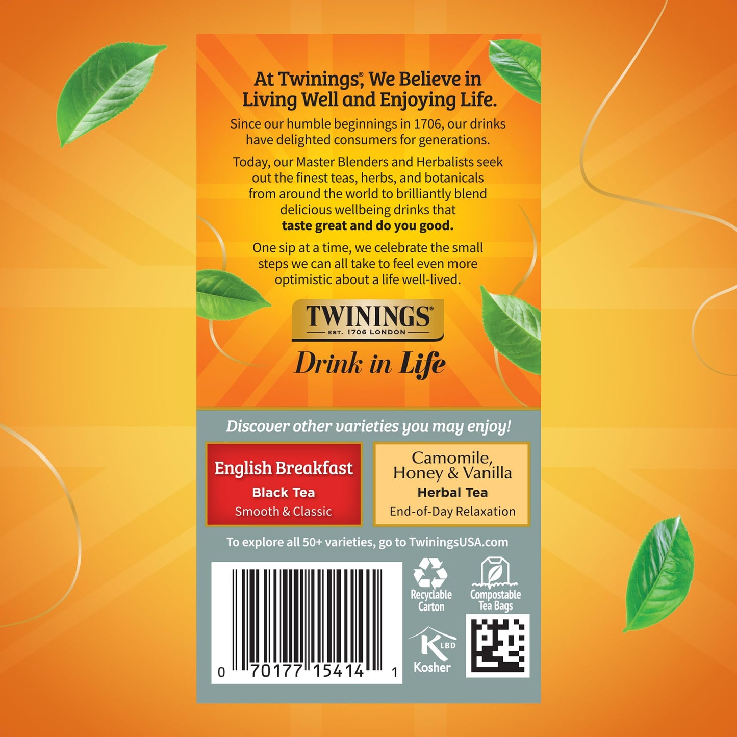 Twinings Prince of Wales Black Tea, 20 Individually Wrapped Bags, Velvety Smooth & Mild, Caffeinated, 20 Teabags
