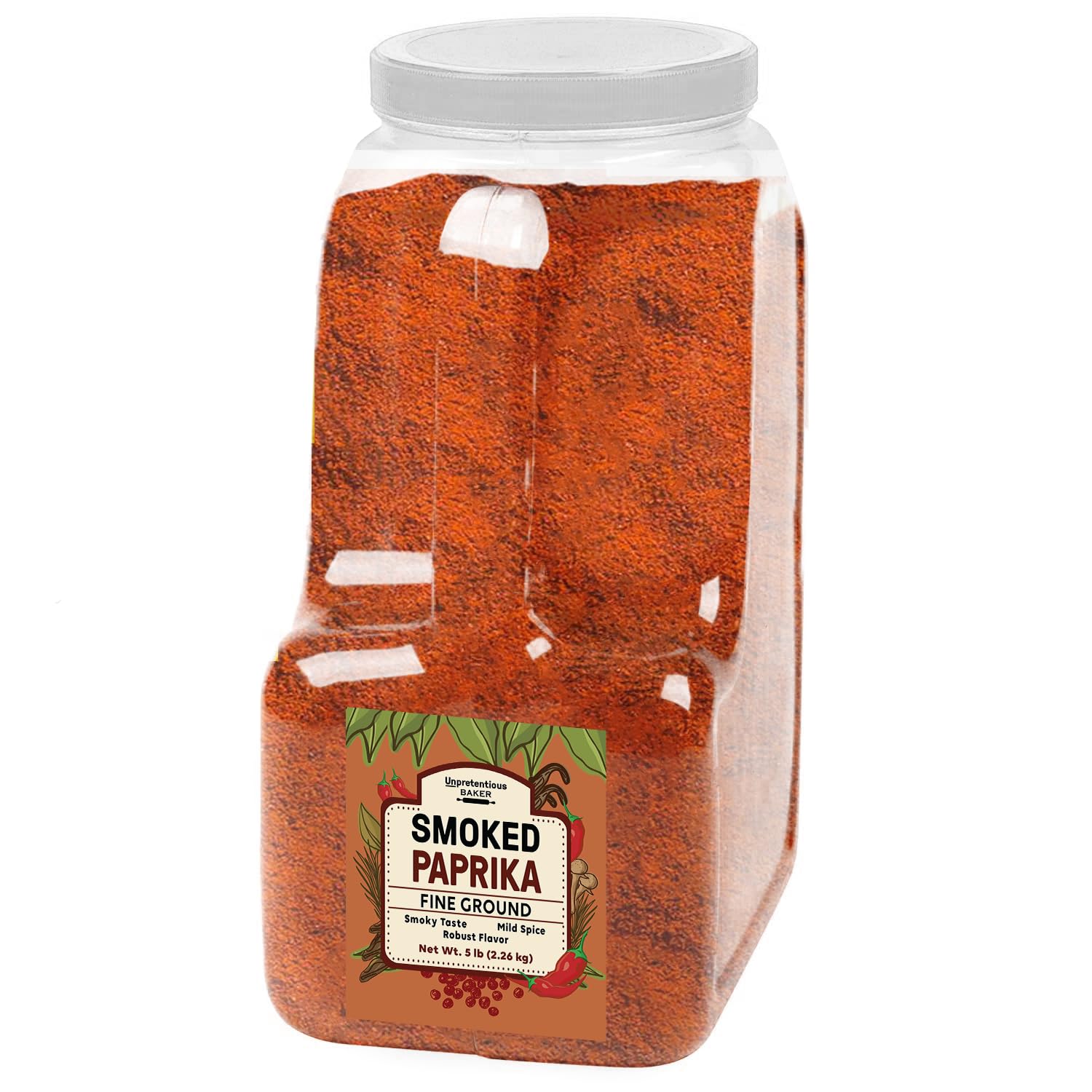 Unpretentious Smoked Paprika, 5 Lb Jar, Ground Spice From Dried Red Chile Peppers, Smoked Flavor