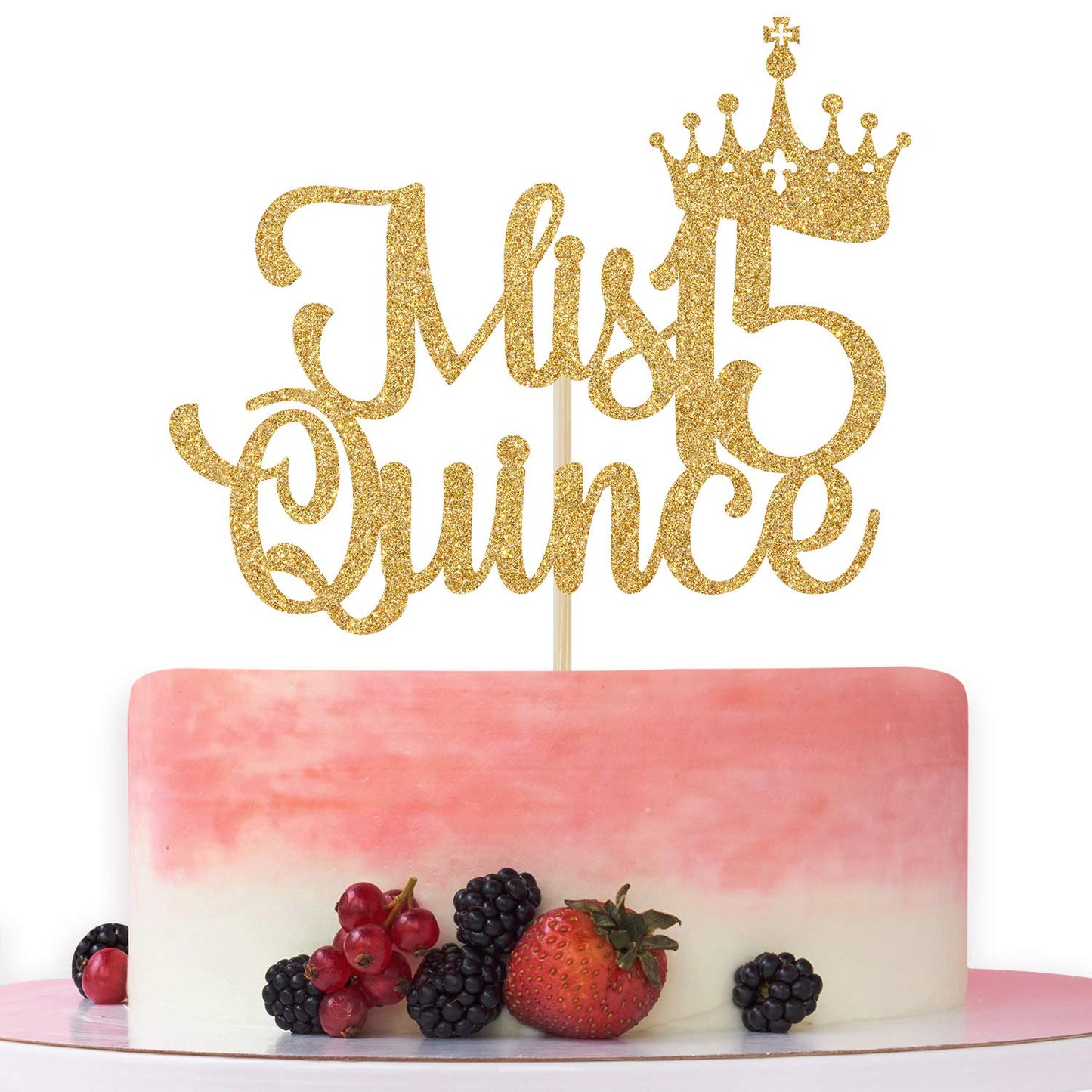Mis Quince 15 Cake Topper, Hello 15, Cheers To 15 Years, 15Th Birthday/Anniversary Party Decorations Gold Glitter.