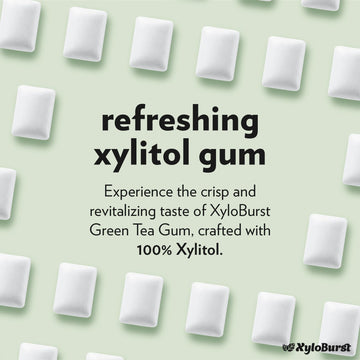 Xyloburst Sugar-Free Green Tea Gum - 100 Count Jar - Non-GMO, Vegan, Keto Friendly Chewing Gum