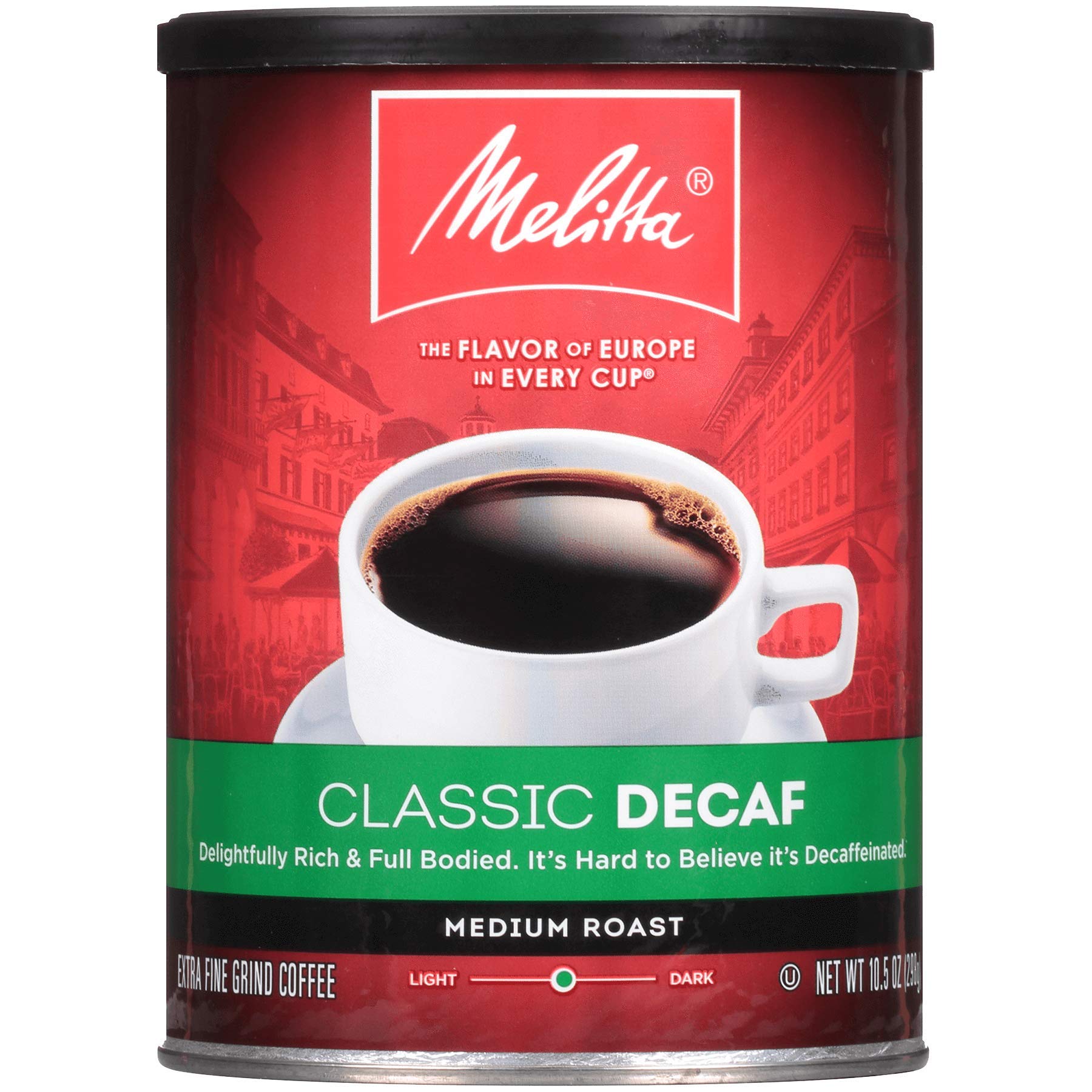 Melitta Classic Decaf Coffee, Medium Roast, Extra Fine Grind, 10.5 Ounce Can, Pack of 6, 63 Ounces Total