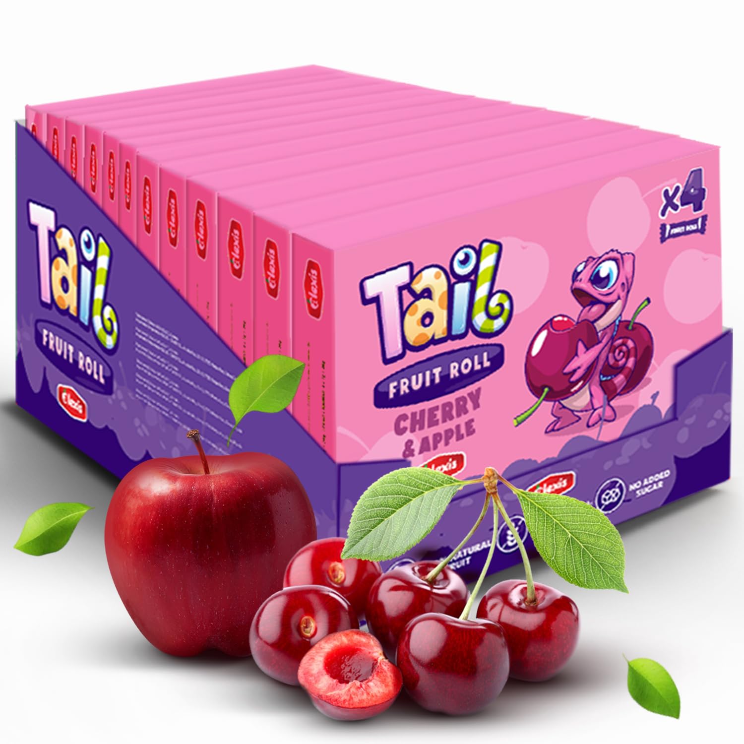AVICENNA FOOD Tail Fruit Roll Snacks, Cherry Flavor, 48 Individual Packs, Non-GMO, No Added Sugar, 5x8x3.5 inches