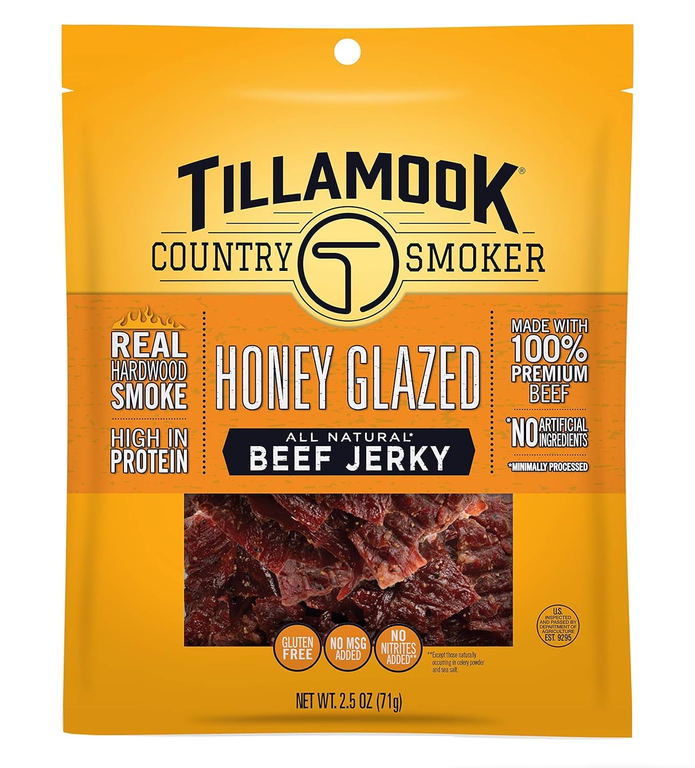 TILLAMOOK COUNTRY SMOKER Beef Jerky, Honey Glazed, 2.5 Ounce, Pack of 1