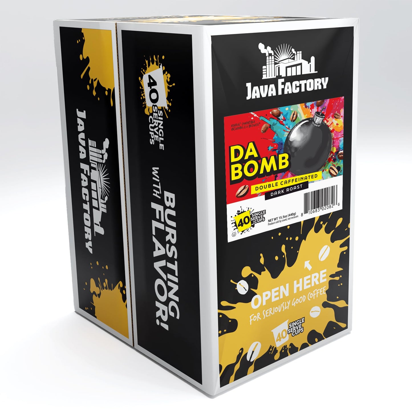 Java Factory Coffee Pods, Da   Dark Roast, 40 Count, Compatible with K Cup malt-inspired 2.0, Extra Caffeine