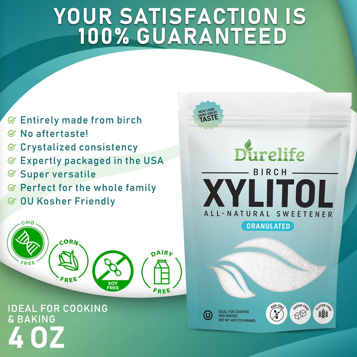 DureLife Xylitol Sugar Substitute, 100% Pure Birch, Non-GMO, Gluten-Free, 4 Ounce Sample Size