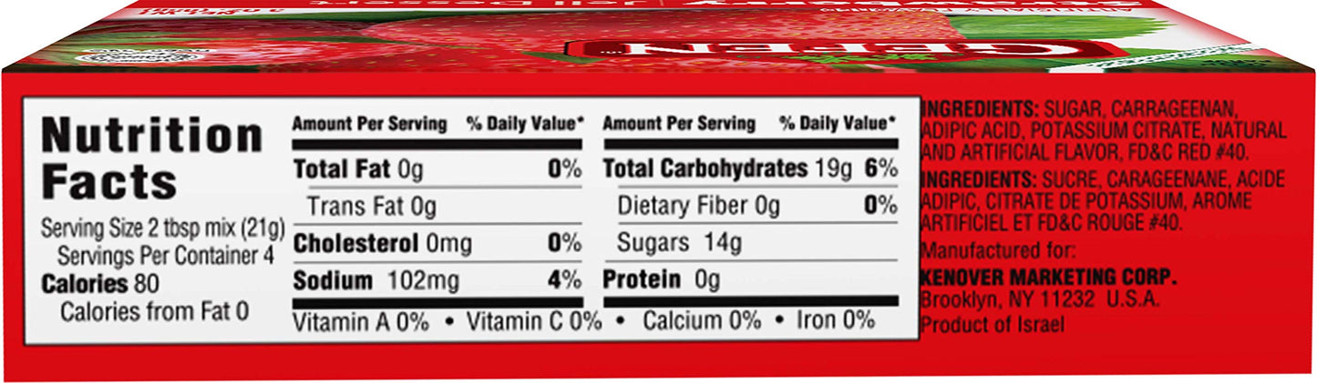Gefen Strawberry Flavored Jello 3Oz (4 Pack) Vegan Friendly, Easy To Prepare, Kosher For Passover, No High Fructose Corn Syrup