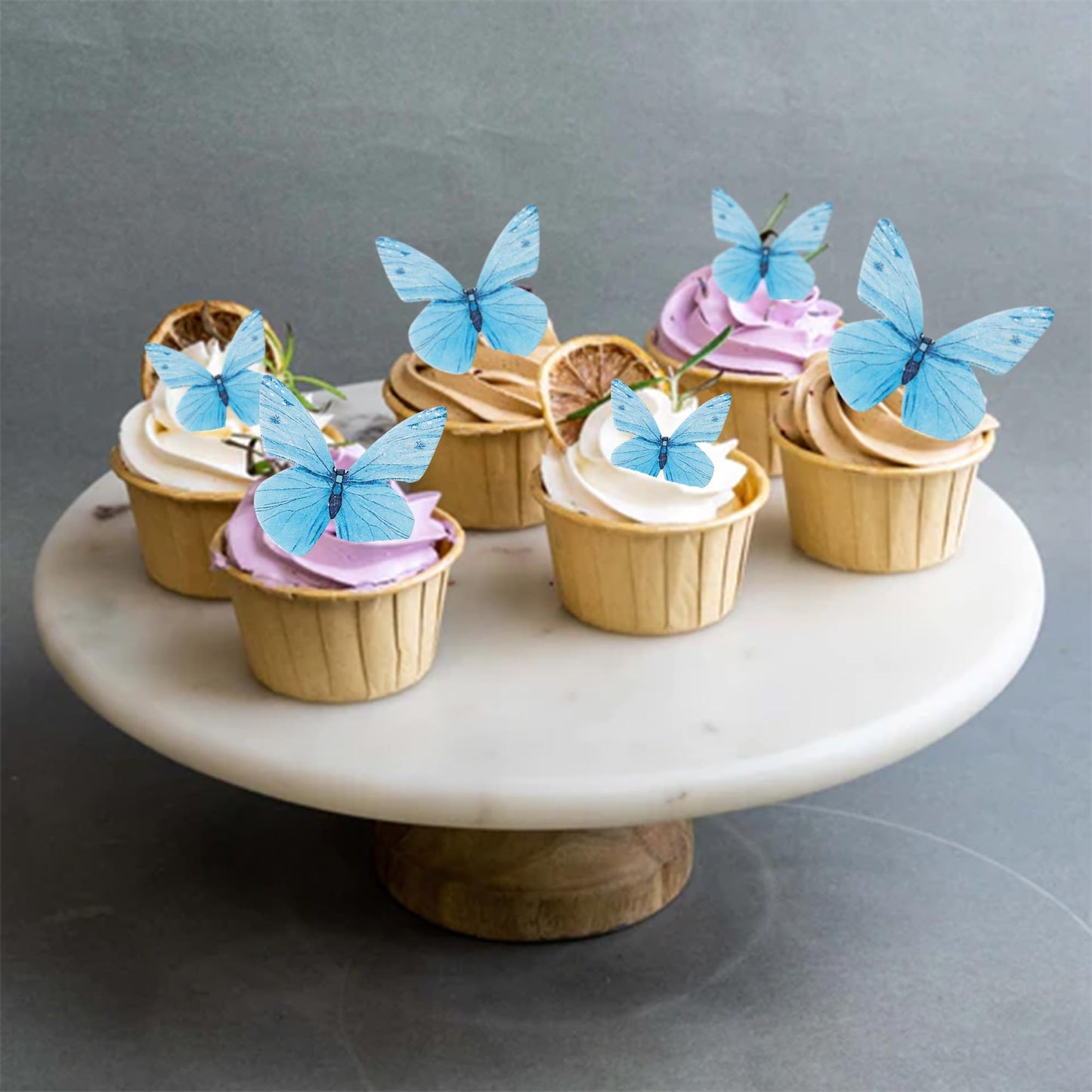 Gyufise 72Pcs Edible Butterfly Cupcake Toppers, Blue Rice Paper Decorations for Baby Shower & Kids Birthday Party, 1.8x1.1