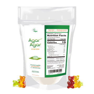 LIVING JIN Agar Agar Powder, Vegan Gelatin, 32 oz., Plant-Based, Sugar-Free, 100% Natural Red Algae