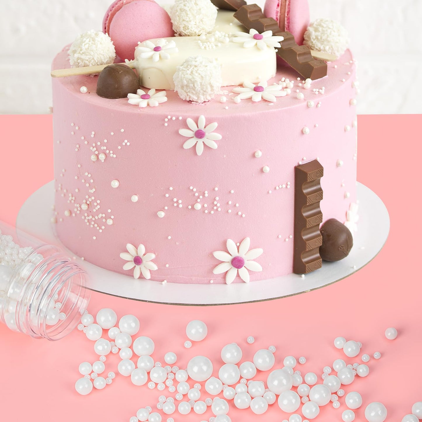 Twisweet White Pearl Sprinkles for Cake Decorating, Edible Sugar Pearls for Baking, Mix Size, Cake Topper Cupcake Cookie Ice Cre