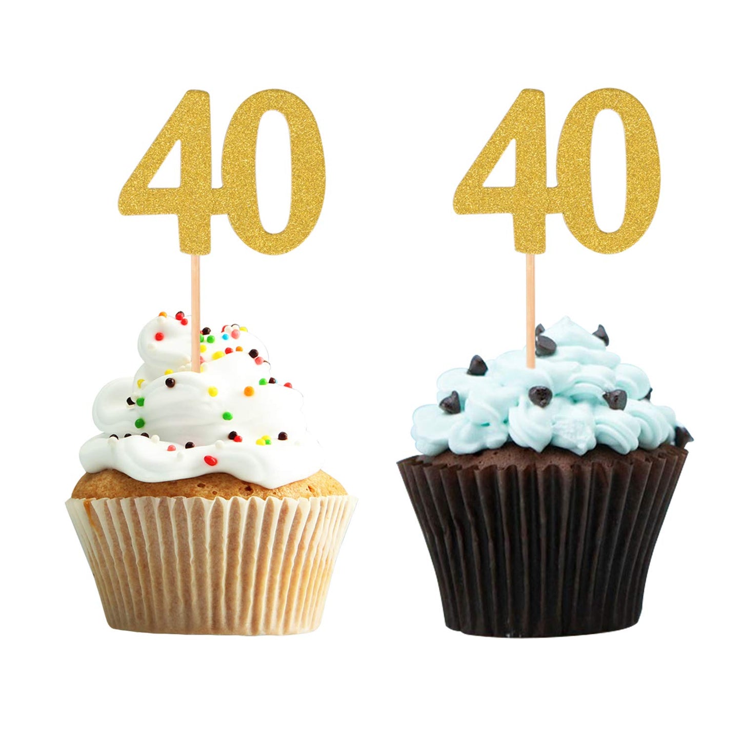 Donoter 40th Cupcake Toppers, Gold Glitter, 50 Count, Paper, Cake Picks for Birthday Anniversary Party Decoration