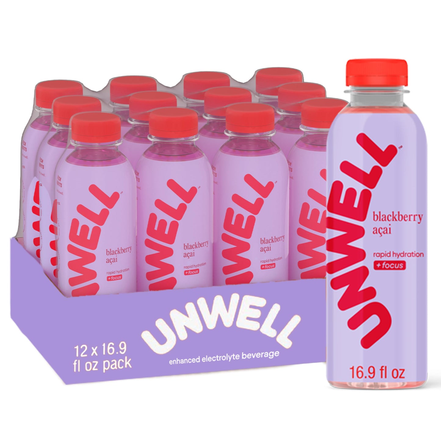 Unwell Hydration Electrolyte Drink For Rapid Hydration + Focus - Blackberry Acai  12 Pack