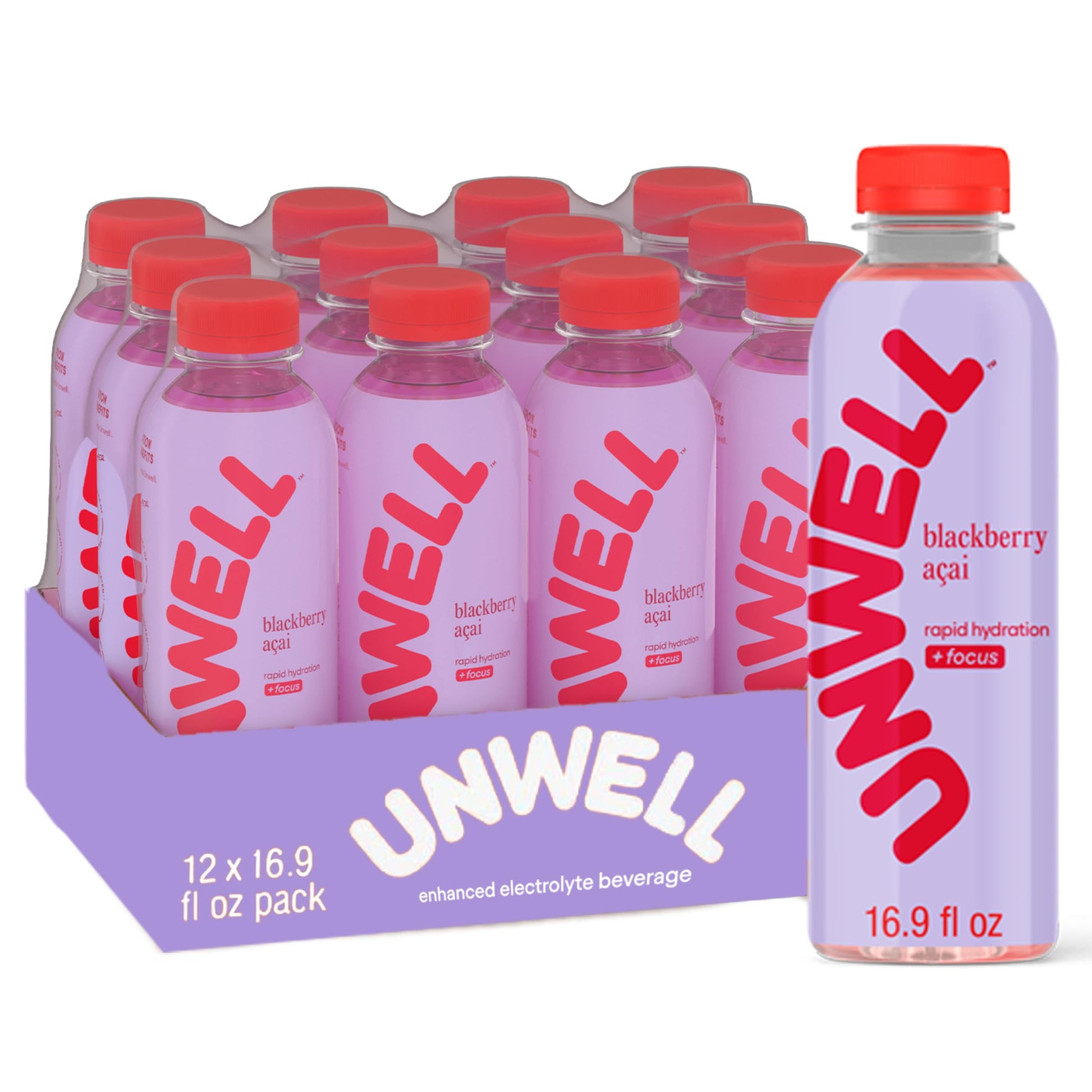 Unwell Hydration Electrolyte Drink For Rapid Hydration + Focus - Blackberry Acai  12 Pack