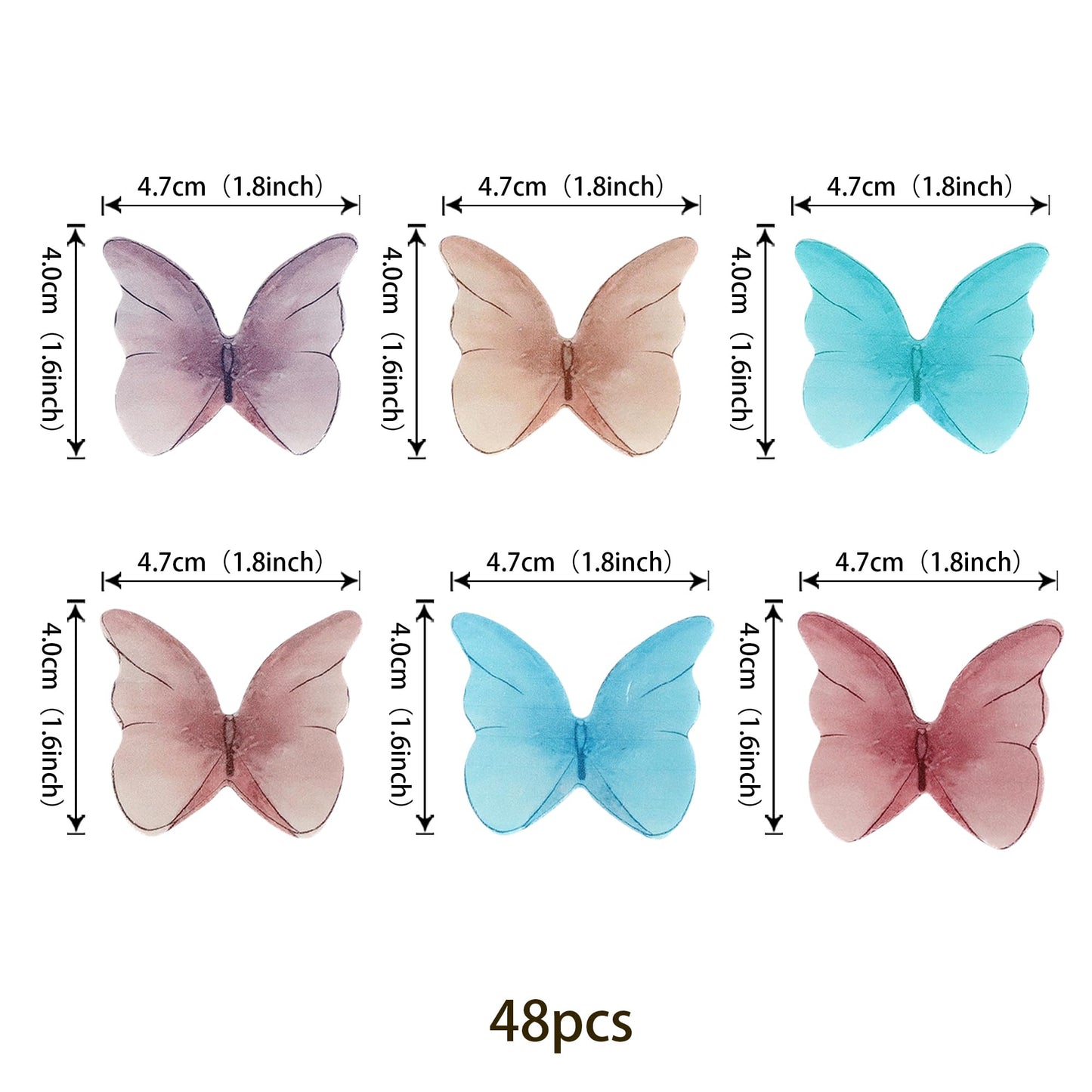48Pcs Edible Butterfly Cupcake Toppers - Edible Wafer Paper Butterfly Cake Decorations For Baby Shower, Birthday, Wedding Partie
