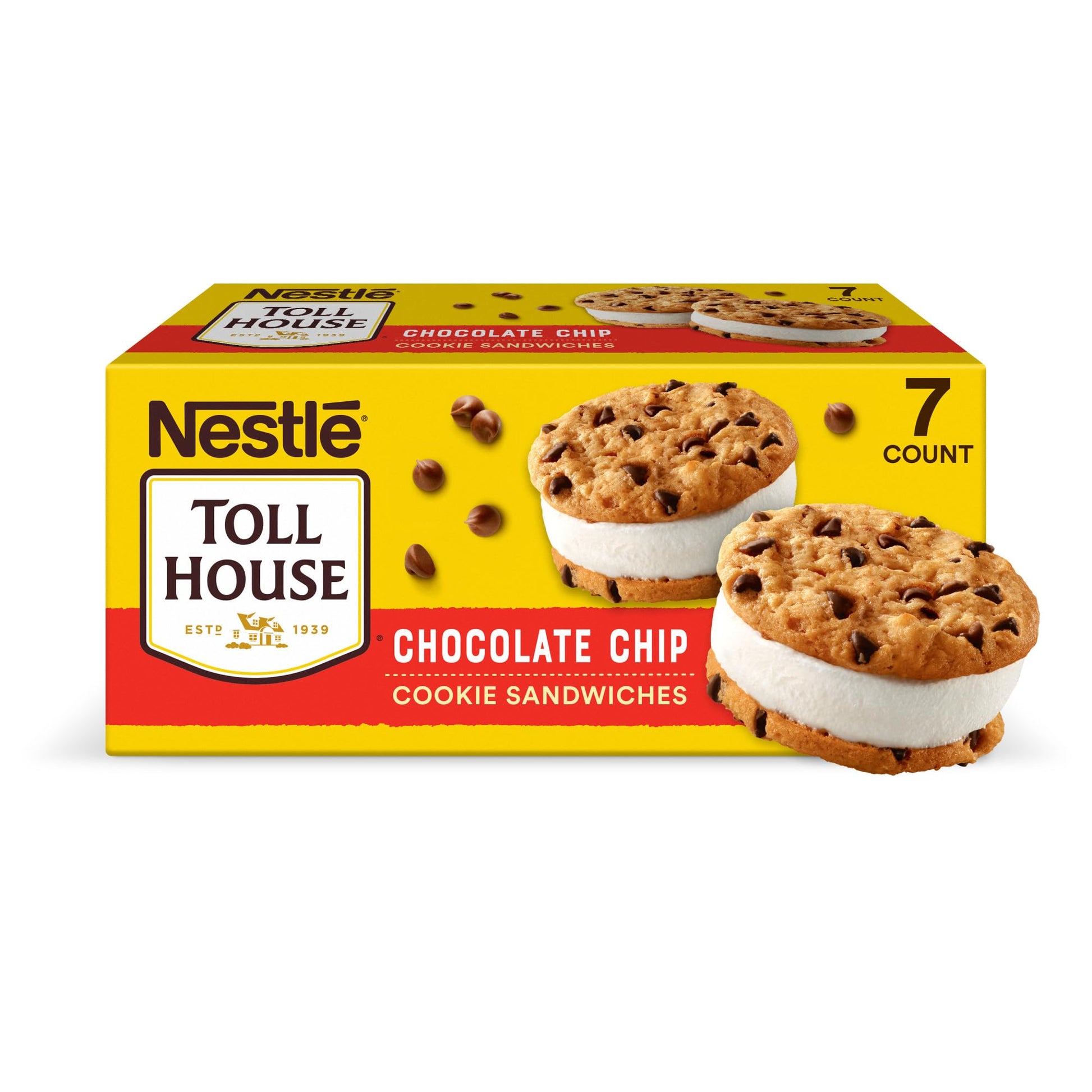 Nestle Tollhouse, Vanilla Chocolate Chip Cookie Ice Cream Sandwiches, 7 Count (Frozen), 28 Ounce