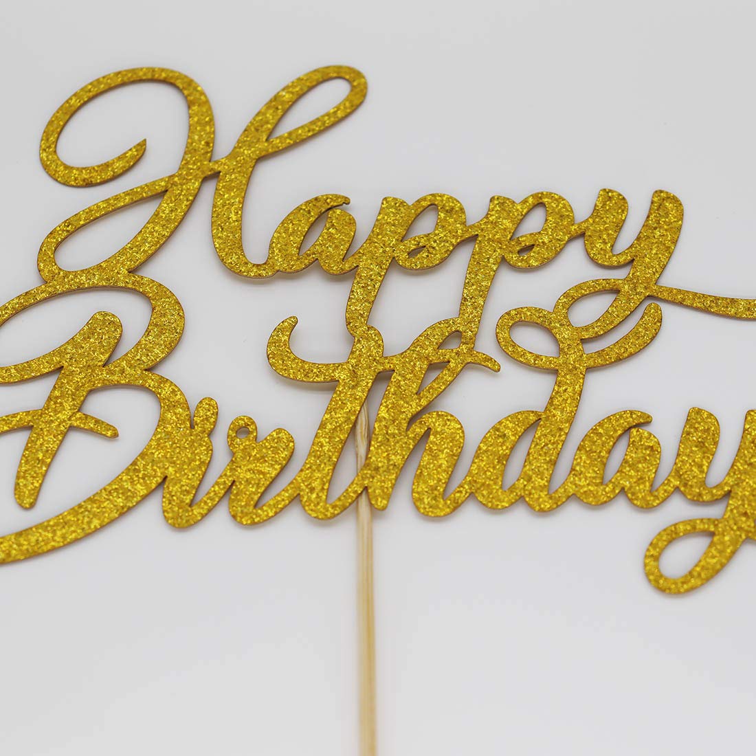 Happy Birthday Cake Topper - Birthday Party Decorations, Double Sided Gold Glitter