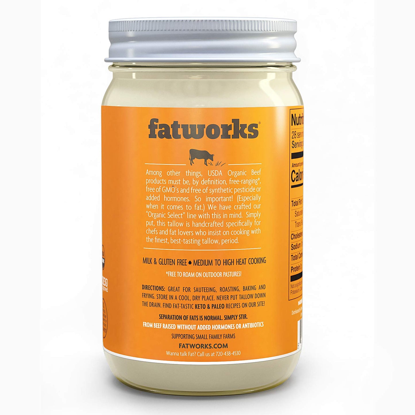 Fatworks Organic Grass-Fed Beef Tallow, Certified Organic Non-Gmo Pasture-Raised Beef Tallow, sourced from several small family