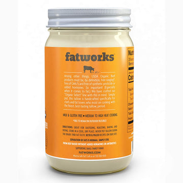 Fatworks Organic Grass-Fed Beef Tallow, Certified Organic Non-Gmo Pasture-Raised Beef Tallow, sourced from several small family
