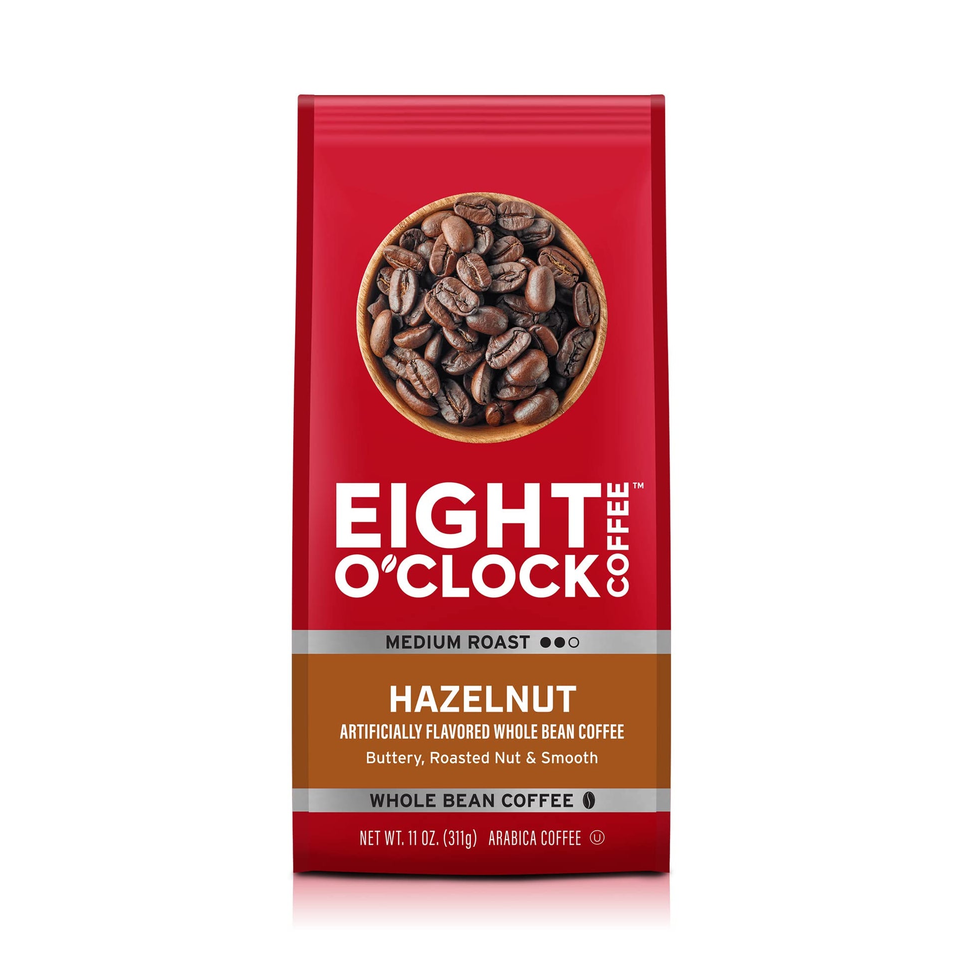 Eight O'Clock Coffee Hazelnut, 11 Ounce (Pack Of 6), Medium Roast Whole Bean Coffee, Buttery, Smooth & Nutty, 100% Arabica