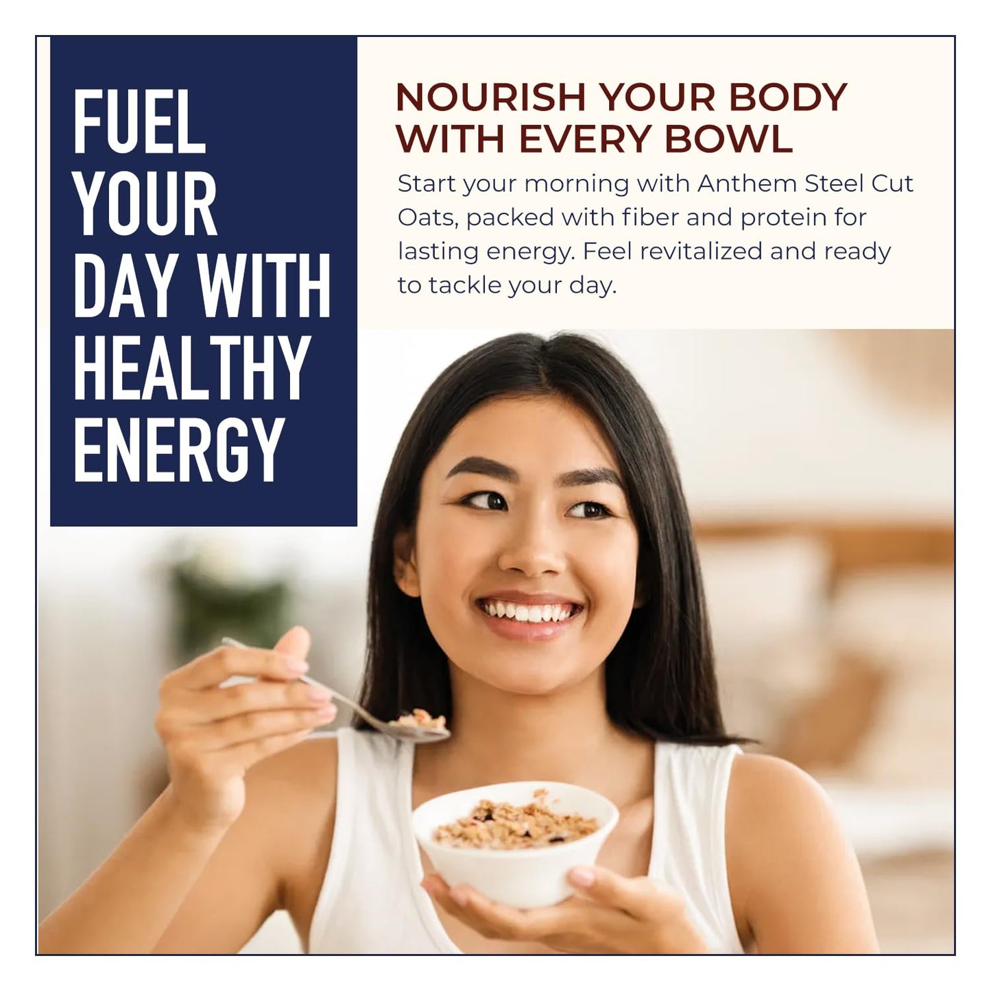 Anthem Steel Cut Oats - Instant Oatmeal, 30oz, Packed with Fiber for Lasting Energy