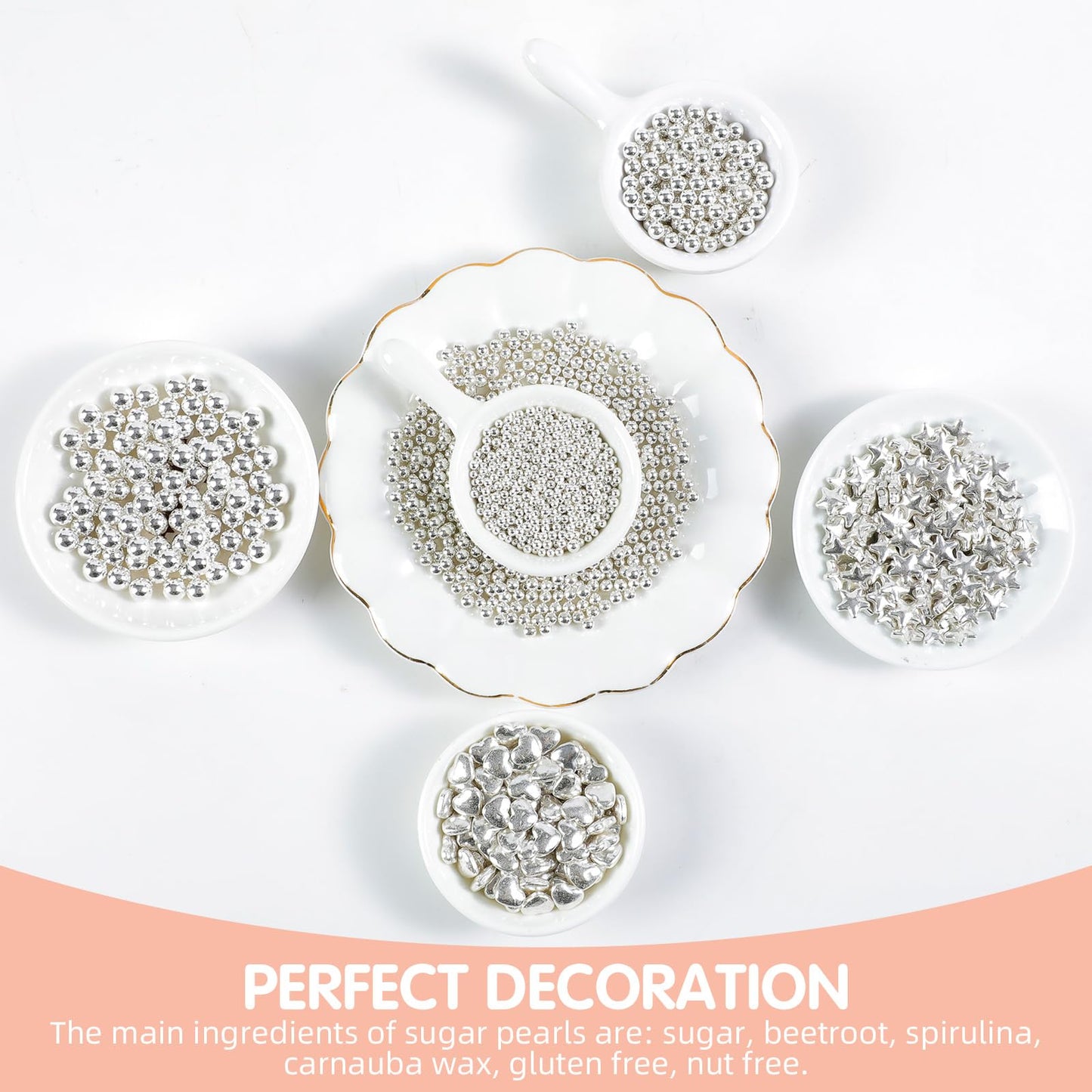 Kasvan Silver Pearl Sugar Sprinkles, 6 Sizes Mix For Cake Decorating, 230G/8.1Oz, Ice Cream Toppings And Cookie Decorating, Wedd