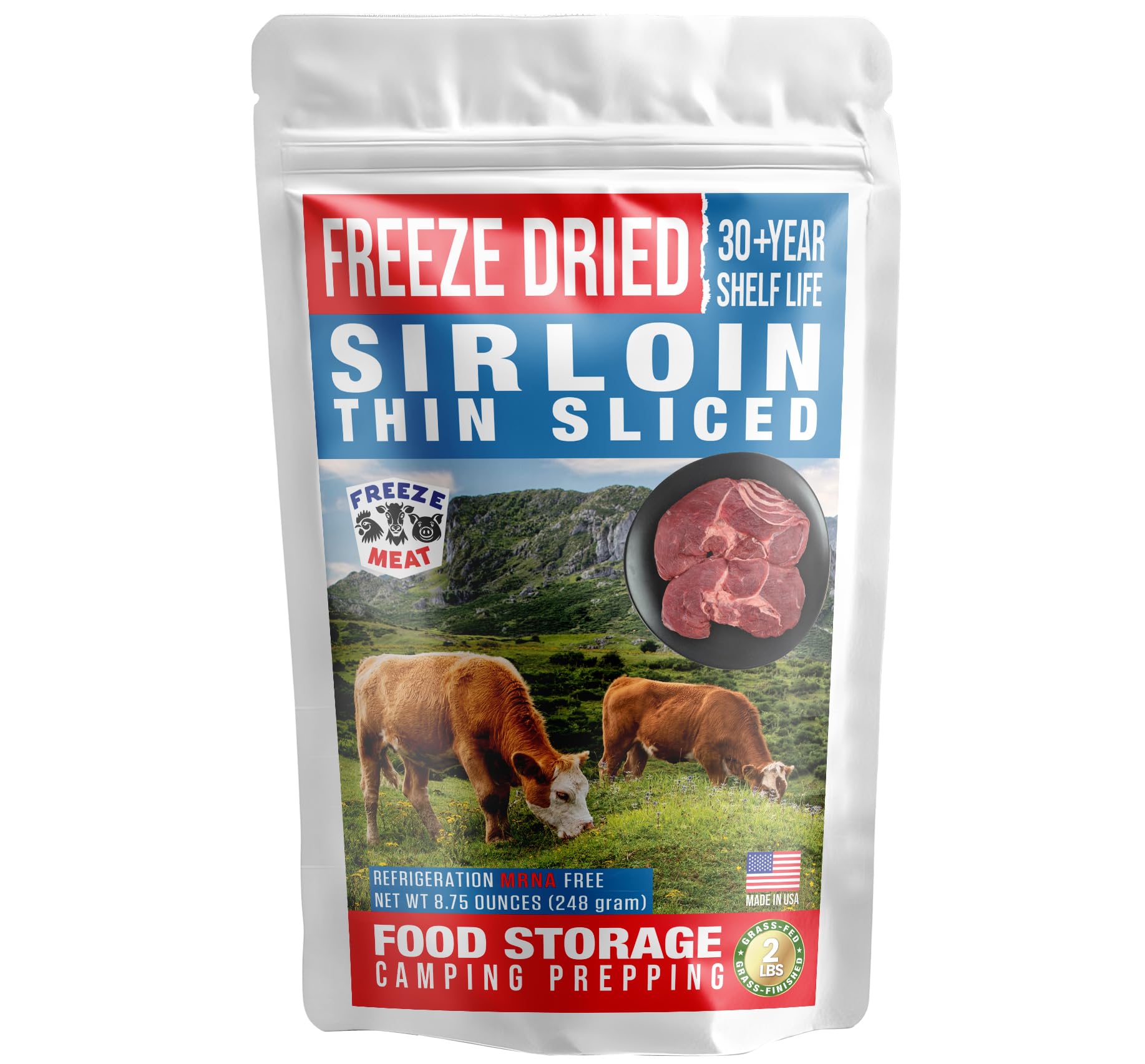 Freeze Meat Freeze-Dried Sirloin Steaks - Family Pack, 8.75 Ounces, 30-Year Shelf Life, No Refrigeration Needed | Perfect For Backpacking, Camping, Emergencies, And Food Storage | Grass-Fed - Preserving Your Future