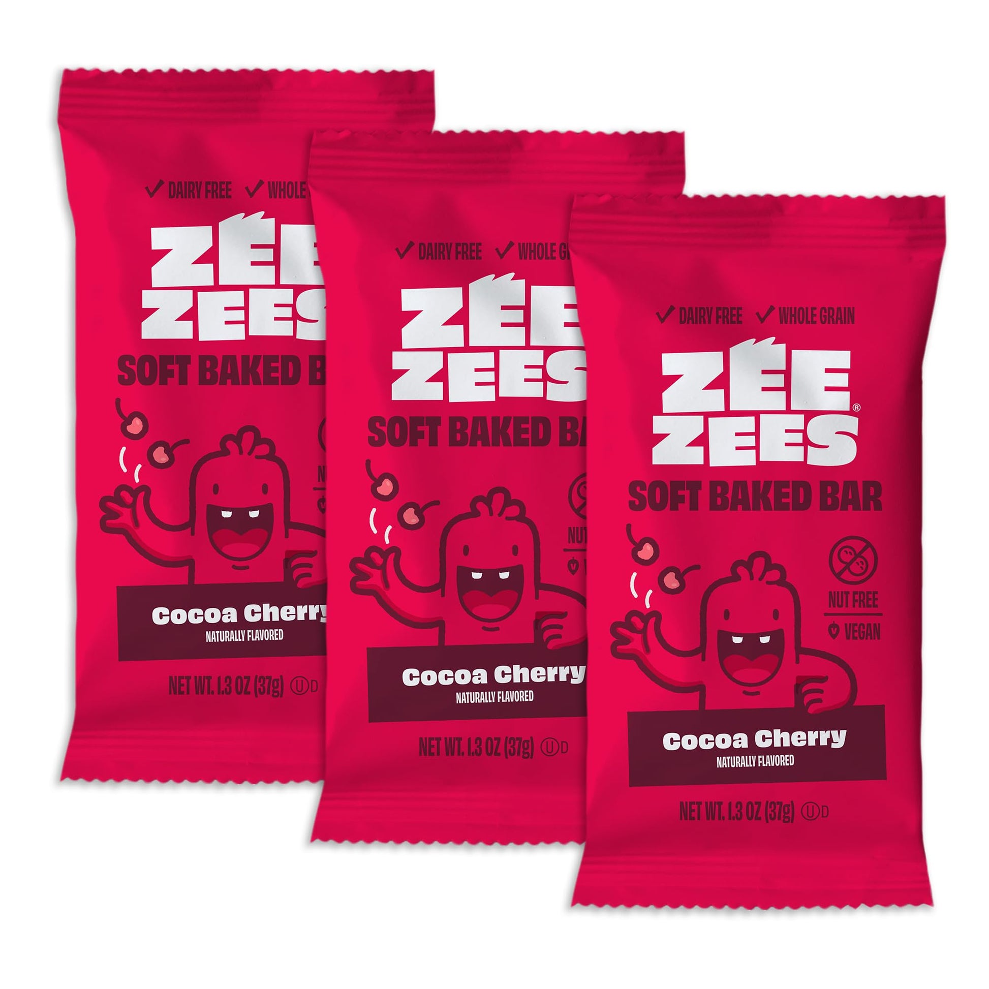 Zee Zees Cocoa Cherry Soft Baked Snack Bars, 1.3 oz, 30 pack, Nut Free, Whole Grain, Safe for School, On-The-Go, Kosher, Allergy