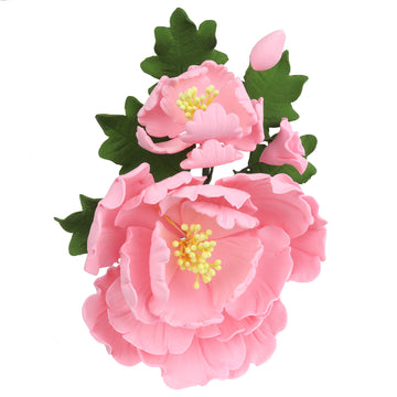 O'Creme Gumpaste Flower Spray, Pink Peony - Edible Flowers For Cake Decorating - Sugar Paste Flower Decorations For Cakes, Candy