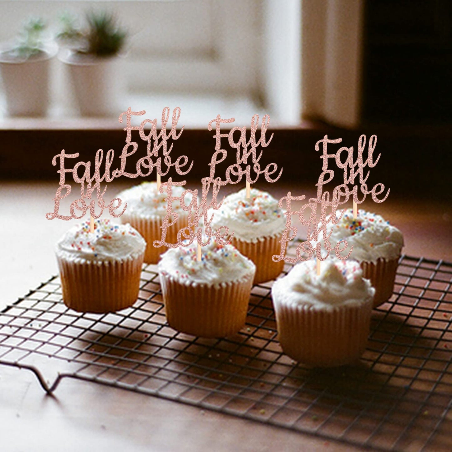 24 Pcs Fall In Love Cupcake Toppers Glitter Bridal Shower Cake Picks Decorations For Wedding Engagement Anniversary Birthday Par