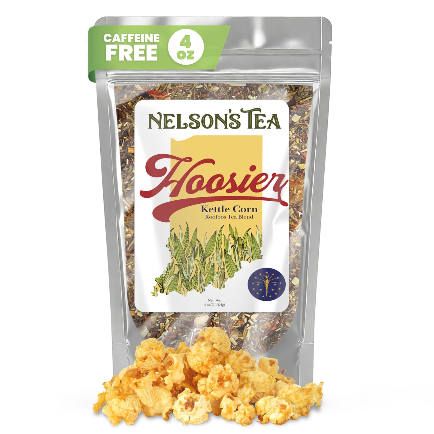 Nelsons Tea Hoosier Kettle Corn Loose Leaf Tea - Caffeine Free, Sweet & Spicy Blend, 4 Oz