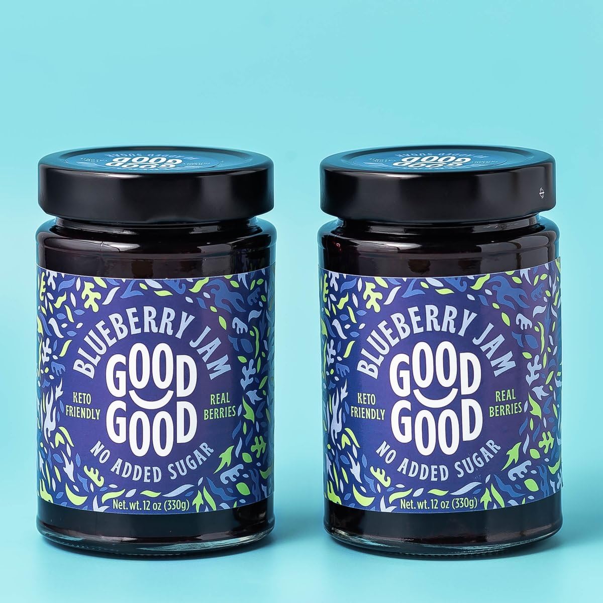 GOOD GOOD No Added Sugar Fruit Jam Variety Pack of 4 - Keto Friendly Jelly - Strawberry, Blueberry, Raspberry and Cherry Jam - L