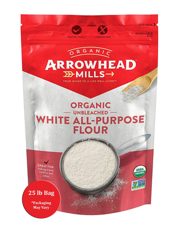 Arrowhead Mills Flour, Unbleached White, 95% Organic, 25 Lb