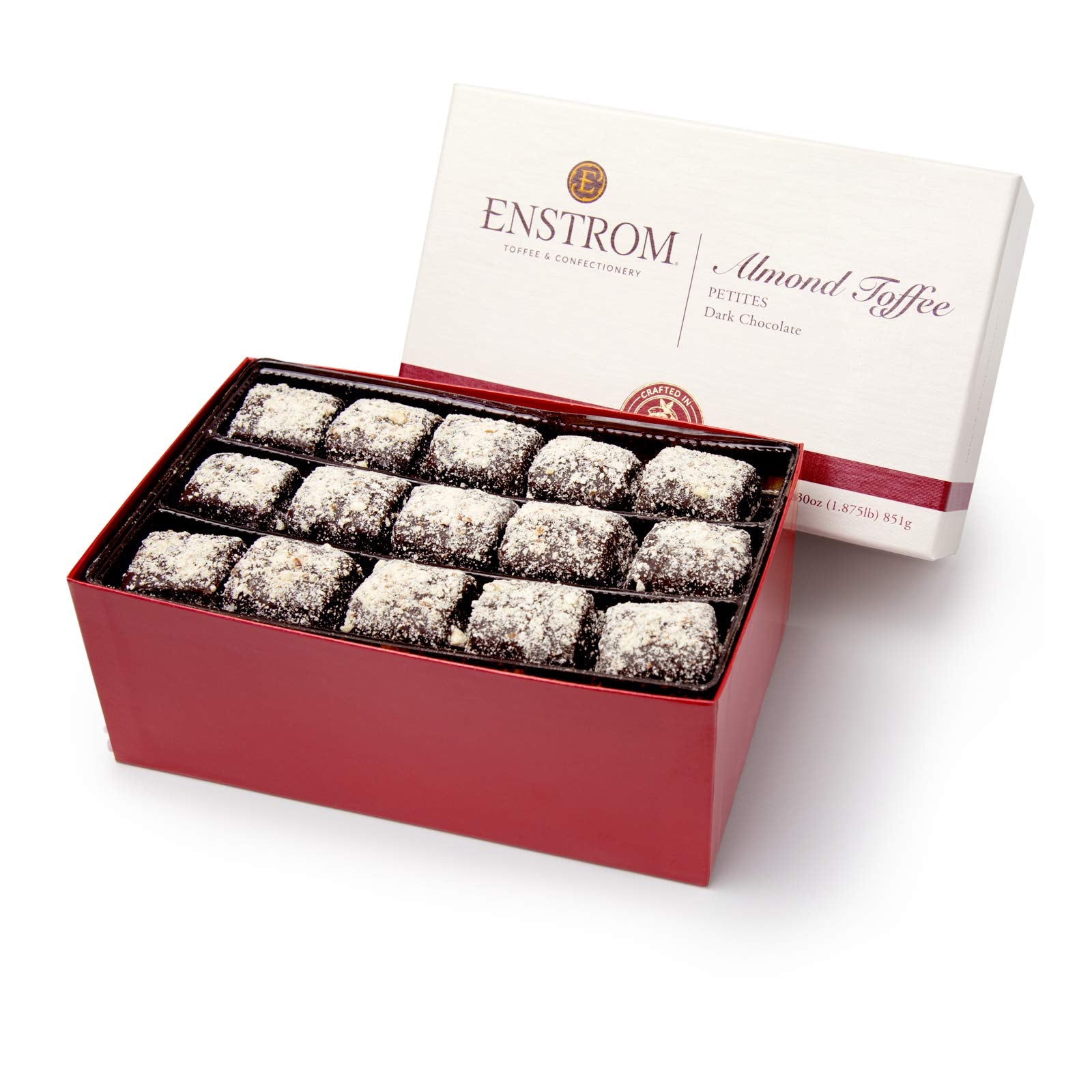 Enstrom Dark Chocolate Almond Toffee Petites 30oz box | Bite-size | Gluten Free | Kosher Dairy | All Natural